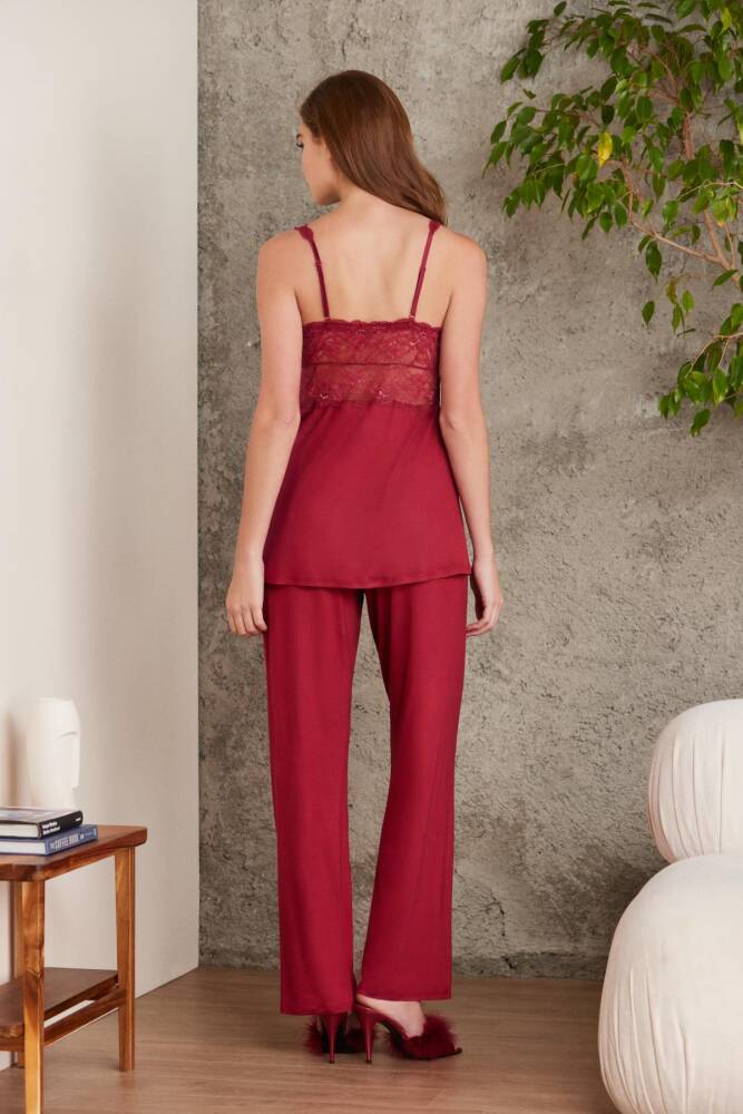 Pierre Cardin Dantelli Penye 3'lü Kadın Pijama Takımı - 2810 Bordo - 4