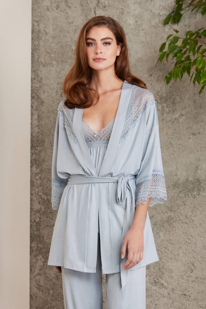 Pierre Cardin Dantelli Penye 3'lü Kadın Pijama Takımı - 2820 Mist - 2