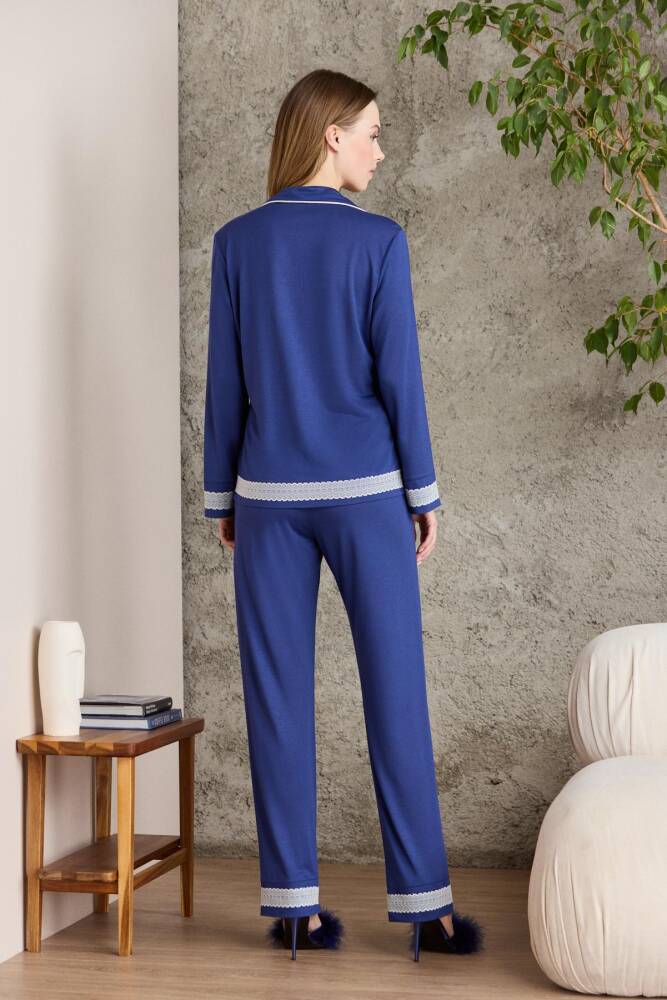 Pierre Cardin Penye Biyeli - Dantelli Pijama Takımı - 2200 Lacivert - 4