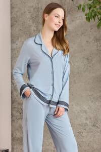 Pierre Cardin Penye Biyeli - Dantelli Pijama Takımı - 2200 Mist - 1