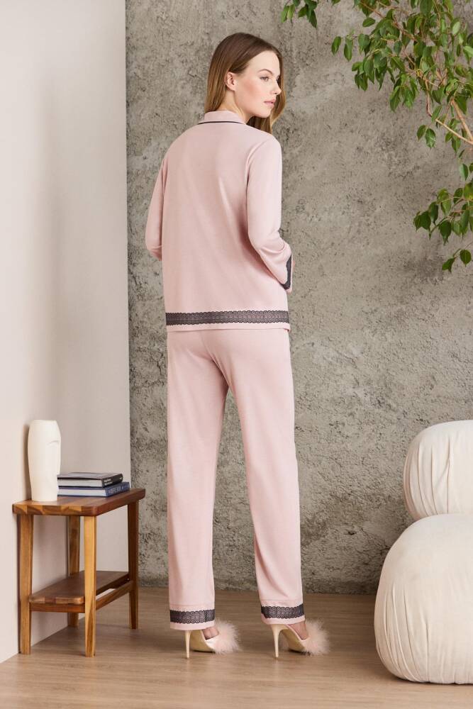 Pierre Cardin Penye Biyeli - Dantelli Pijama Takımı - 2200 Pudra - 4