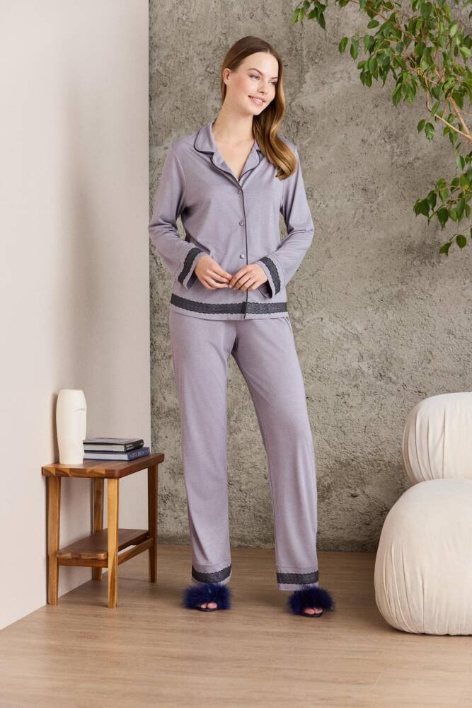 Pierre Cardin Penye Biyeli - Dantelli Pijama Takımı - 2200 Royal - 1