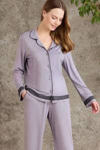 Pierre Cardin Penye Biyeli - Dantelli Pijama Takımı - 2200 Royal - 2