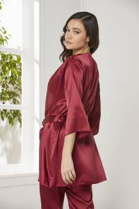 Pierre Cardin Saten 3'lü Kadın Pijama Takımı - 2075 Bordo - 3