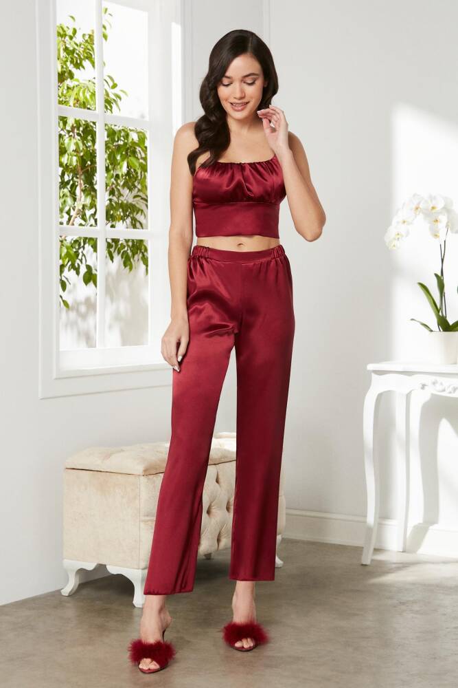 Pierre Cardin Saten 3'lü Kadın Pijama Takımı - 2075 Bordo - 4