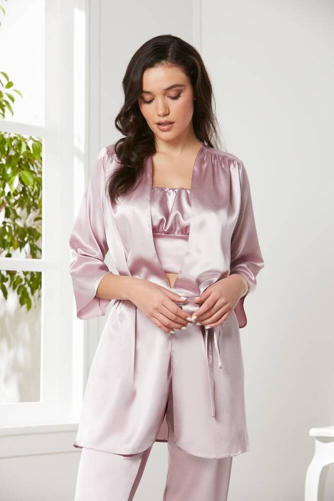 Pierre Cardin Saten 3'lü Kadın Pijama Takımı - 2075 Rose - 1