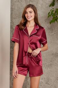 Pierre Cardin Saten Biyeli Pijama Takımı - 1205 Bordo - 1