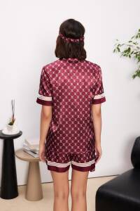 Saten Biyeli Kadın Pijama Takımı - 1325 Bordo - 3