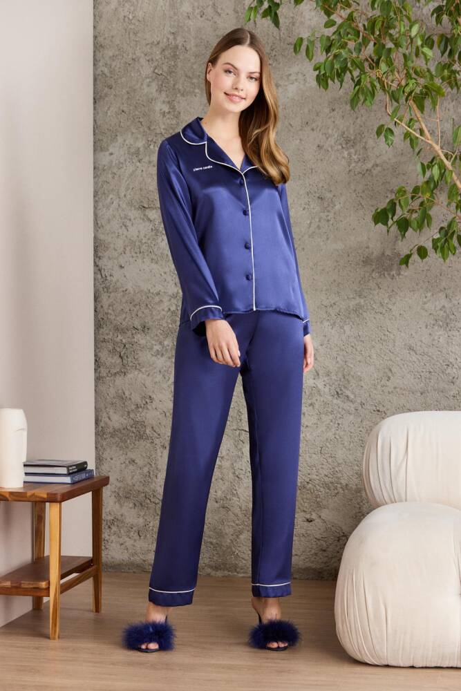 Saten Biyeli Kadın Pijama Takımı - 1200 Lacivert - 1