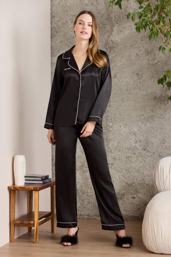 Pierre Cardin Saten Biyeli Pijama Takımı - 1200 Siyah - 1