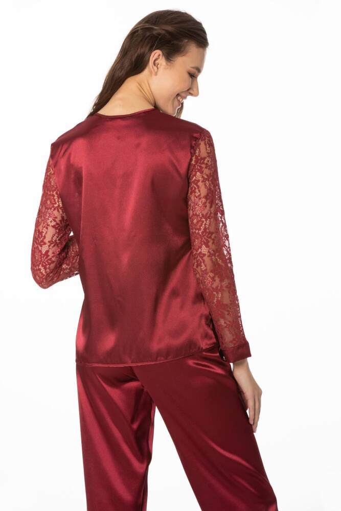 Pierre Cardin Saten Dantelli Pijama Takımı - 1121 Bordo - 3