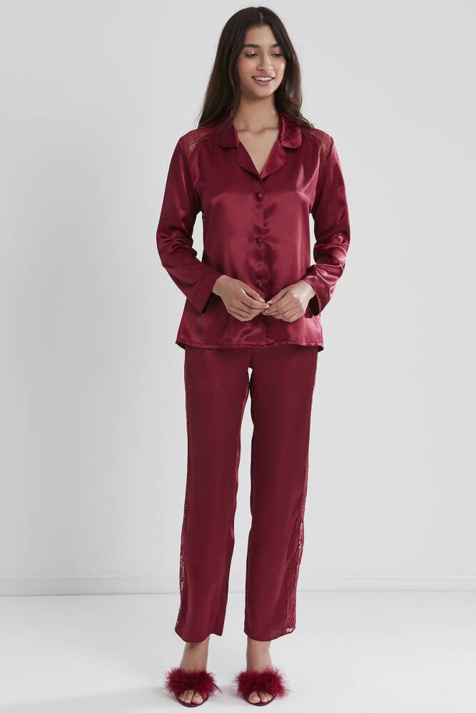 Pierre Cardin Saten Dantelli Pijama Takımı - 1438 Bordo - 2