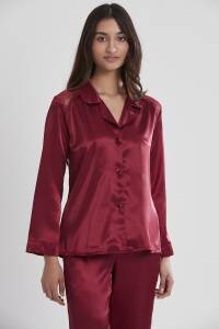 Pierre Cardin Saten Dantelli Pijama Takımı - 1438 Bordo - 3