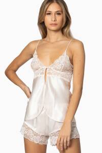 Pierre Cardin Saten Dantelli Şort - Babydoll Takım - 405 İnci - 1