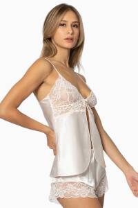 Pierre Cardin Saten Dantelli Şort - Babydoll Takım - 405 İnci - 2