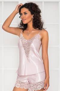 Pierre Cardin Saten Dantelli Şort - Babydoll Takım - 430 Pudra - 1