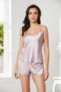 Pierre Cardin Saten Dantelli Şort - Babydoll Takım - 438 Rose - 2