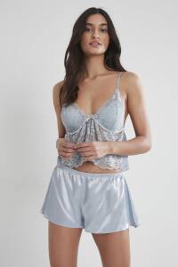 Pierre Cardin Saten Dantelli Şort - Babydoll Takım - 450 Mist - 1