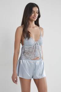 Pierre Cardin Saten Dantelli Şort - Babydoll Takım - 450 Mist - 2