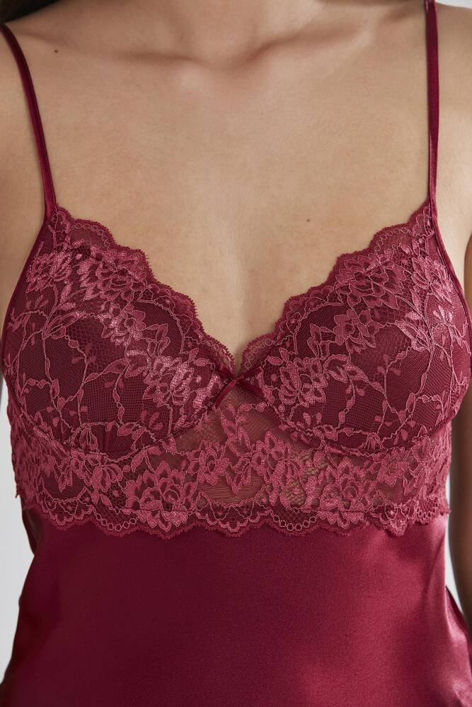 Pierre Cardin Saten Dantelli Şort - Babydoll Takım - 415 Bordo - 3