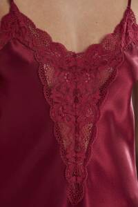 Pierre Cardin Saten Dantelli Şort - Babydoll Takım - 430 Bordo - 2