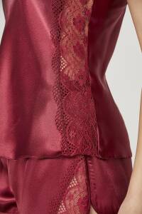 Pierre Cardin Saten Dantelli Şort - Babydoll Takım - 438 Bordo - 2