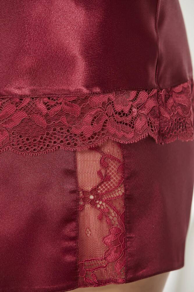 Pierre Cardin Saten Dantelli Şort - Babydoll Takım - 460 Bordo - 3