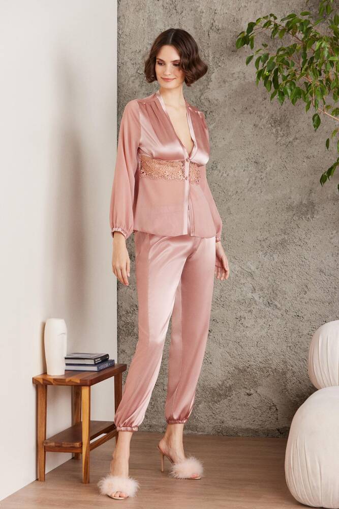 Pierre Cardin Saten Gecelik Sabahlık Pijama Takım Şort Takım 6'lı Gelin Çeyiz Seti - 6005 Brandy - 6