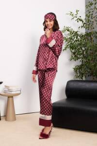 Saten Kadın Pijama Takımı - 1320 Bordo - 2