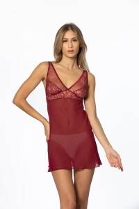 Pierre Cardin Şifon Dantelli Gecelik - 629 Bordo - 1